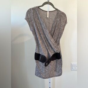 Brown Striped Women's Top with Belt
